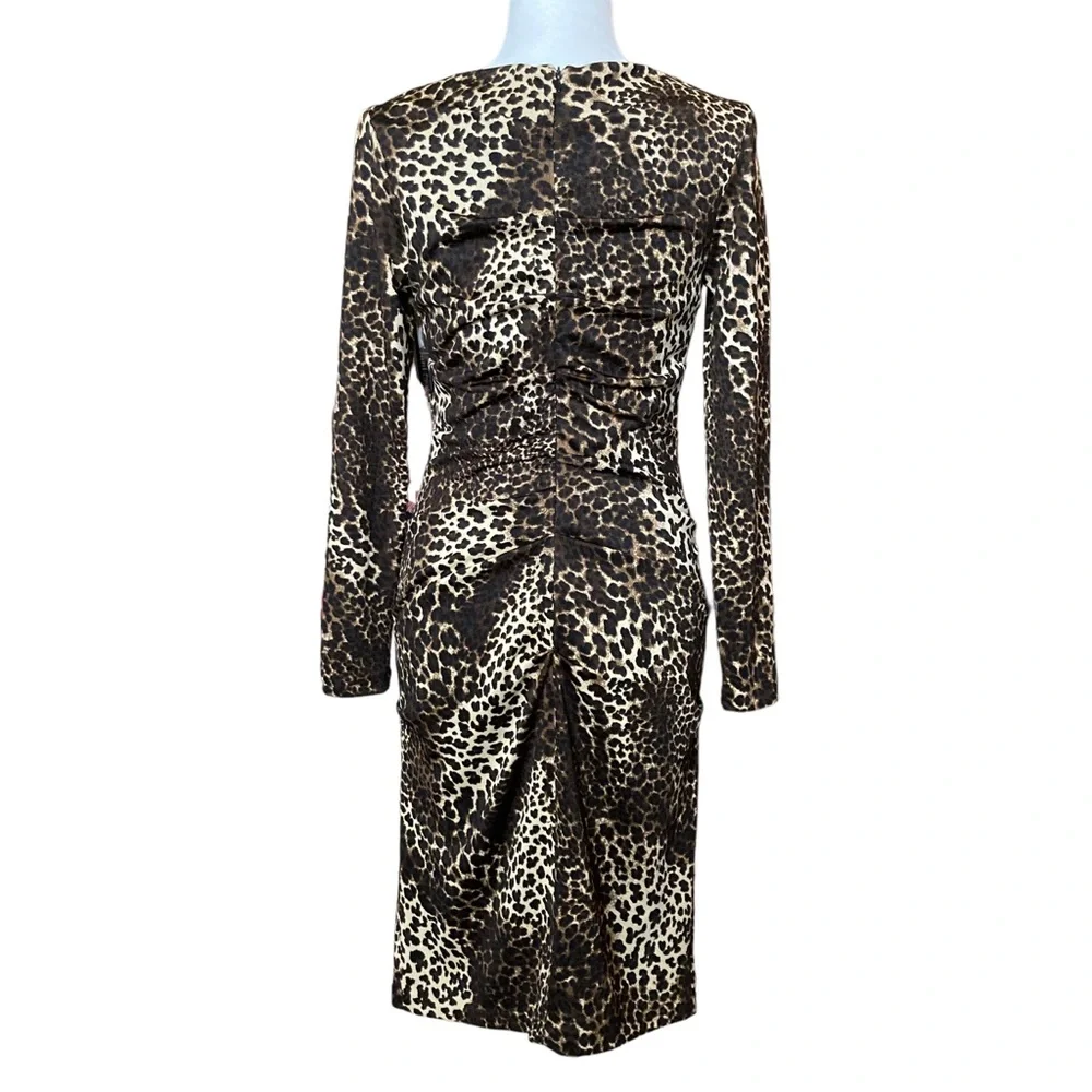 Carmen Marc Valvo leopard print long sleeve jersey knit bodycon midi dress, Sz M - Picture 11 of 16